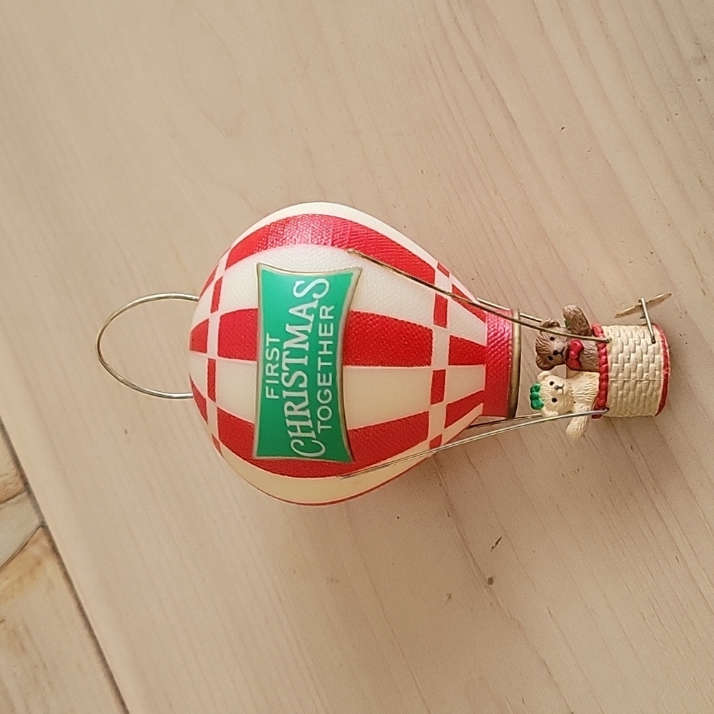 Vintage Hard Plastic First Christmas Hot Air Balloon 1986 Ornament